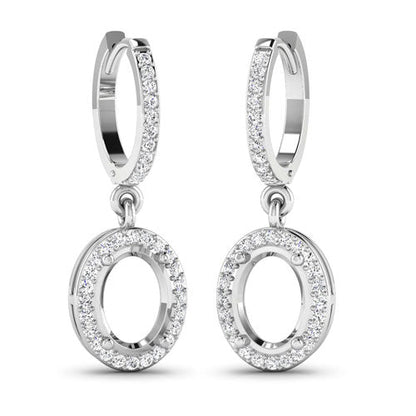 0.32 Carat Genuine White Diamond 14K White Gold Semi Mount Earrings - holds 8x6mm Oval Gemstones by Bids.com
