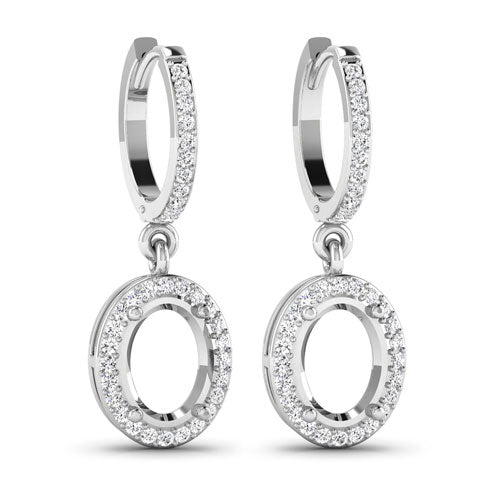 0.32 Carat Genuine White Diamond 14K White Gold Semi Mount Earrings - holds 8x6mm Oval Gemstones by Bids.com
