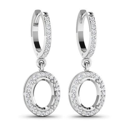 0.32 Carat Genuine White Diamond 14K White Gold Semi Mount Earrings - holds 8x6mm Oval Gemstones by Bids.com
