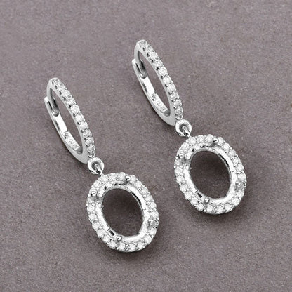 0.32 Carat Genuine White Diamond 14K White Gold Semi Mount Earrings - holds 8x6mm Oval Gemstones by Bids.com