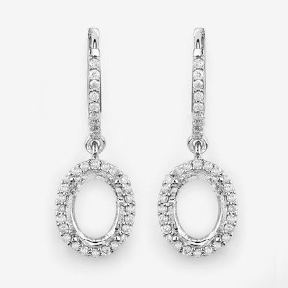 0.32 Carat Genuine White Diamond 14K White Gold Semi Mount Earrings - holds 8x6mm Oval Gemstones by Bids.com