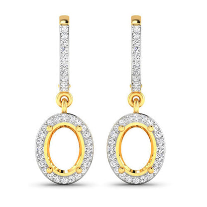 0.32 Carat Genuine White Diamond 14K Yellow Gold Semi Mount Earrings - holds 8x6mm Oval Gemstones by Bids.com