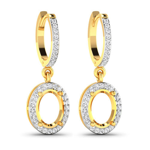 0.32 Carat Genuine White Diamond 14K Yellow Gold Semi Mount Earrings - holds 8x6mm Oval Gemstones by Bids.com