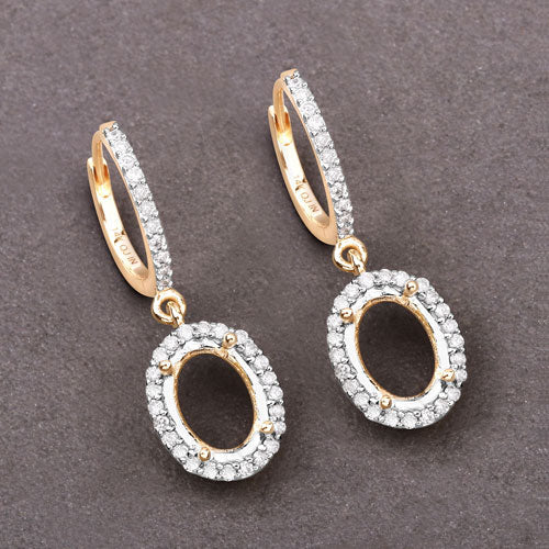 0.32 Carat Genuine White Diamond 14K Yellow Gold Semi Mount Earrings - holds 8x6mm Oval Gemstones by Bids.com
