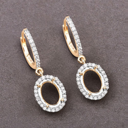 0.32 Carat Genuine White Diamond 14K Yellow Gold Semi Mount Earrings - holds 8x6mm Oval Gemstones by Bids.com