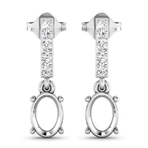 0.14 Carat Genuine White Diamond 14K White Gold Semi Mount Earrings - holds 7x5mm Oval Gemstones by Bids.com