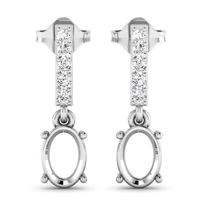 0.14 Carat Genuine White Diamond 14K White Gold Semi Mount Earrings - holds 7x5mm Oval Gemstones by Bids.com