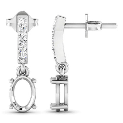 0.14 Carat Genuine White Diamond 14K White Gold Semi Mount Earrings - holds 7x5mm Oval Gemstones by Bids.com