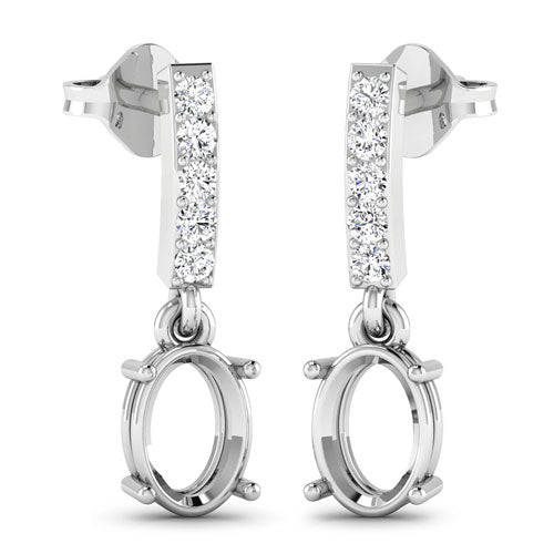 0.14 Carat Genuine White Diamond 14K White Gold Semi Mount Earrings - holds 7x5mm Oval Gemstones by Bids.com