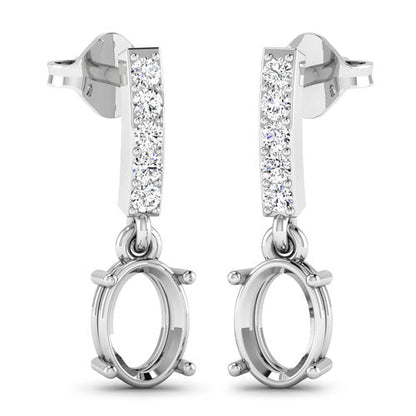 0.14 Carat Genuine White Diamond 14K White Gold Semi Mount Earrings - holds 7x5mm Oval Gemstones by Bids.com