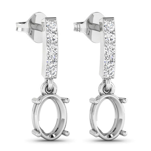 0.14 Carat Genuine White Diamond 14K White Gold Semi Mount Earrings - holds 7x5mm Oval Gemstones by Bids.com