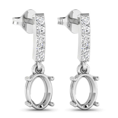 0.14 Carat Genuine White Diamond 14K White Gold Semi Mount Earrings - holds 7x5mm Oval Gemstones by Bids.com