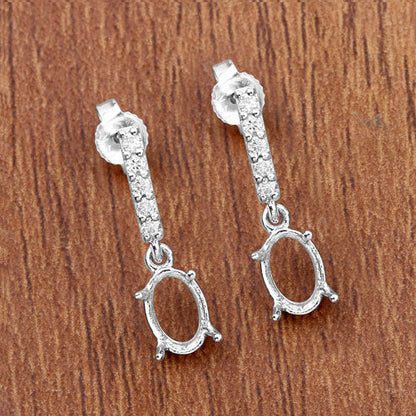 0.14 Carat Genuine White Diamond 14K White Gold Semi Mount Earrings - holds 7x5mm Oval Gemstones by Bids.com