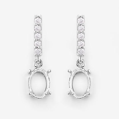 0.14 Carat Genuine White Diamond 14K White Gold Semi Mount Earrings - holds 7x5mm Oval Gemstones by Bids.com