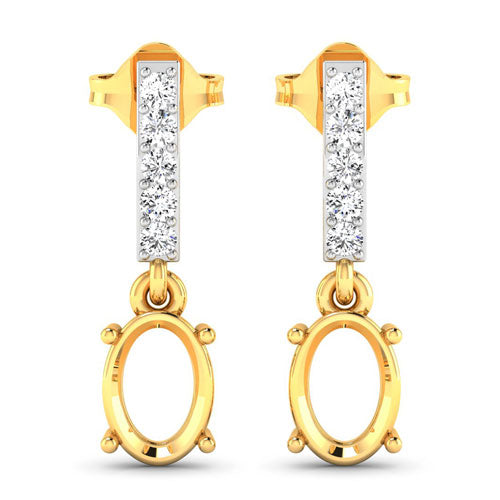 0.14 Carat Genuine White Diamond 14K Yellow Gold Semi Mount Earrings - holds 7x5mm Oval Gemstones by Bids.com