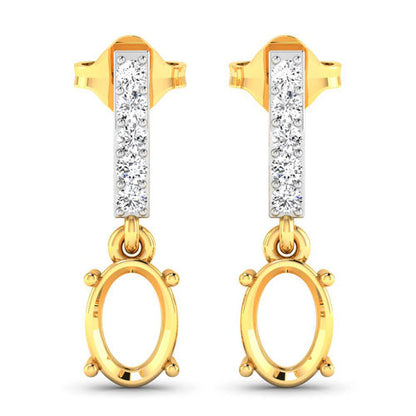 0.14 Carat Genuine White Diamond 14K Yellow Gold Semi Mount Earrings - holds 7x5mm Oval Gemstones by Bids.com