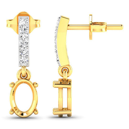 0.14 Carat Genuine White Diamond 14K Yellow Gold Semi Mount Earrings - holds 7x5mm Oval Gemstones by Bids.com