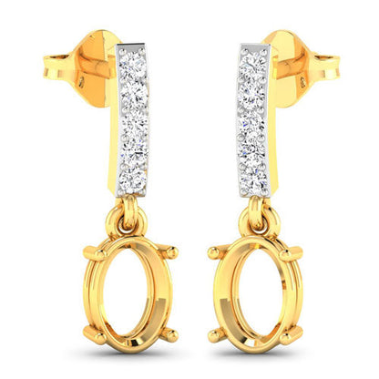 0.14 Carat Genuine White Diamond 14K Yellow Gold Semi Mount Earrings - holds 7x5mm Oval Gemstones by Bids.com