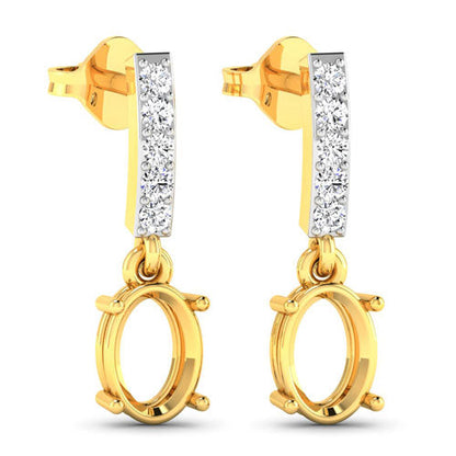 0.14 Carat Genuine White Diamond 14K Yellow Gold Semi Mount Earrings - holds 7x5mm Oval Gemstones by Bids.com