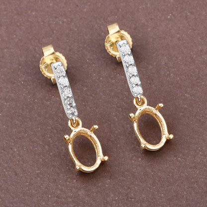 0.14 Carat Genuine White Diamond 14K Yellow Gold Semi Mount Earrings - holds 7x5mm Oval Gemstones by Bids.com