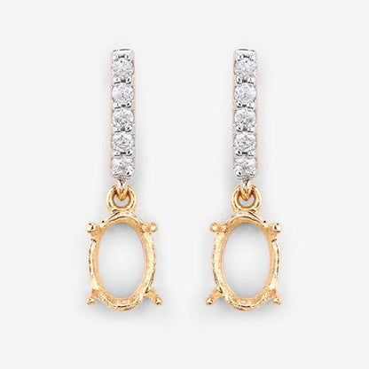0.14 Carat Genuine White Diamond 14K Yellow Gold Semi Mount Earrings - holds 7x5mm Oval Gemstones by Bids.com