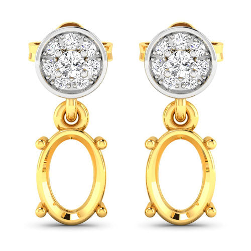 0.11 Carat Genuine White Diamond 14K Yellow Gold Semi Mount Earrings - holds 7x5mm Oval Gemstones by Bids.com