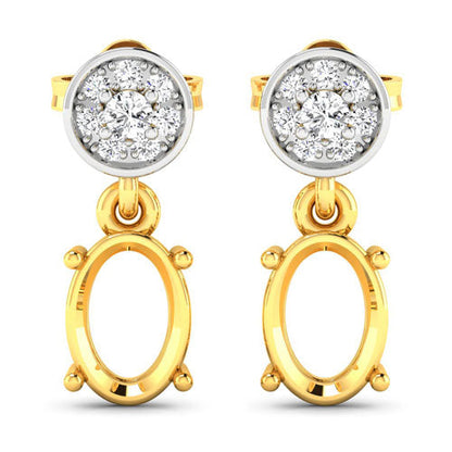 0.11 Carat Genuine White Diamond 14K Yellow Gold Semi Mount Earrings - holds 7x5mm Oval Gemstones by Bids.com