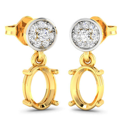 0.11 Carat Genuine White Diamond 14K Yellow Gold Semi Mount Earrings - holds 7x5mm Oval Gemstones by Bids.com