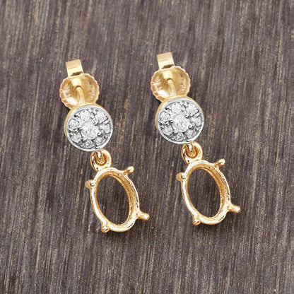0.11 Carat Genuine White Diamond 14K Yellow Gold Semi Mount Earrings - holds 7x5mm Oval Gemstones by Bids.com