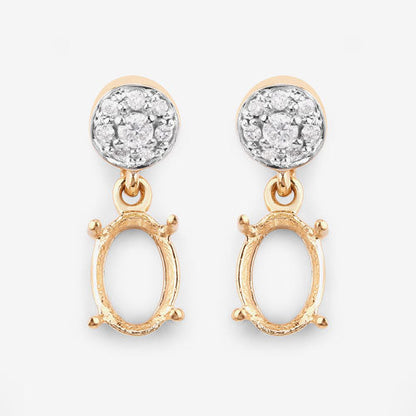 0.11 Carat Genuine White Diamond 14K Yellow Gold Semi Mount Earrings - holds 7x5mm Oval Gemstones by Bids.com