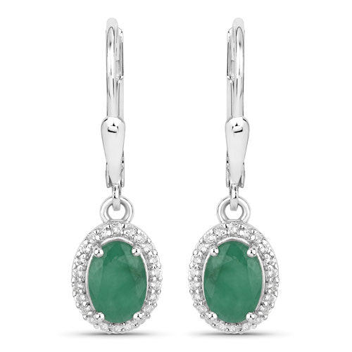 1.72 Carat Genuine Emerald and White Topaz .925 Sterling Silver Earrings  DestGlow