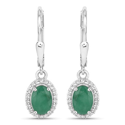 1.72 Carat Genuine Emerald and White Topaz .925 Sterling Silver Earrings  DestGlow