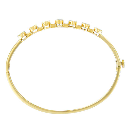 14K Yellow Gold Alternating Bezel Set 5MM Oval Shaped Tanzanite and 1/5 Cttw Diamond Bangle Bracelet (H-I Color, VS2-SI1 Clarity) - Fit&