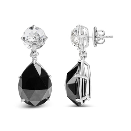 18K White Gold 1/5 Cttw Diamond with Round White Topaz and 20x15mm Pear Cut Black Onyx Gemstone Dangle Earring (G-H Color, SI1-SI2 Clarity) by Bids.com