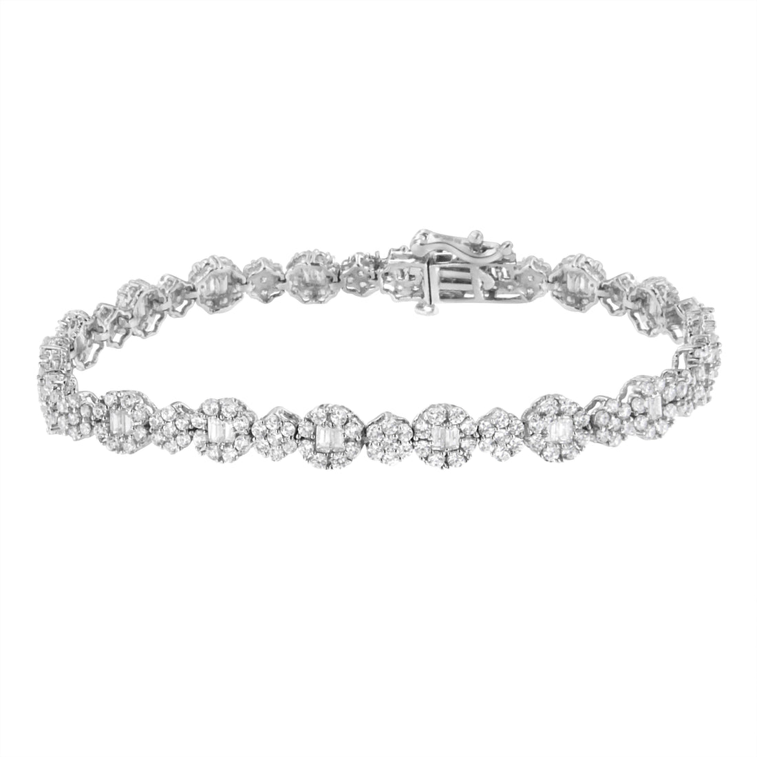 10K White Gold 4.0 cttw Brilliant Round-cut and Baguette Diamond Floral Cluster Link Bracelet (I-J Clarity, I1-I2 Color) - Size 7" by Bids.com