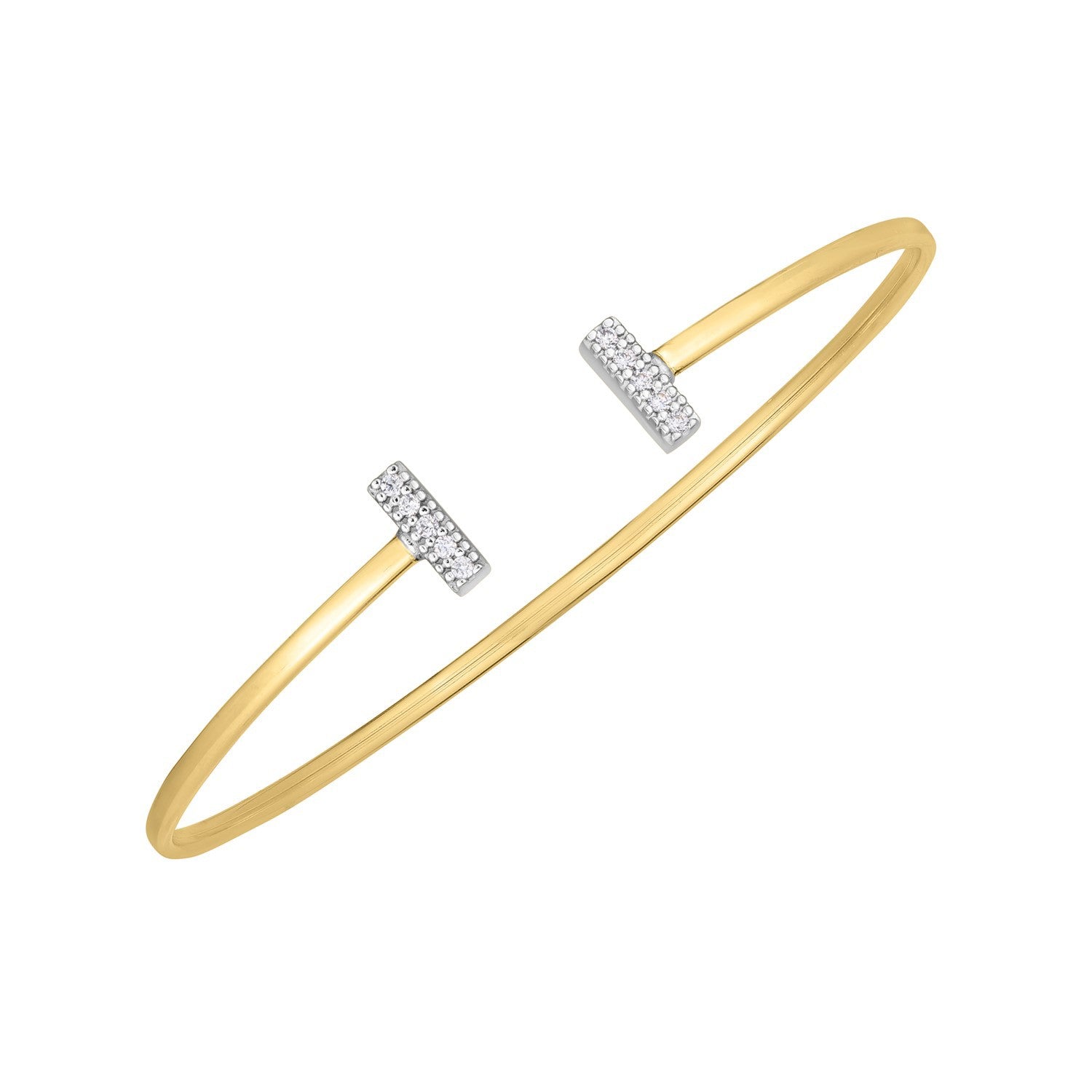 14k Two Tone Gold Diamond Tee Bar Bangle (2.00 mm)  DestGlow