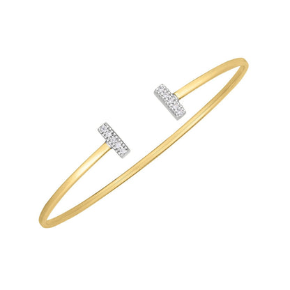 14k Two Tone Gold Diamond Tee Bar Bangle (2.00 mm)  DestGlow