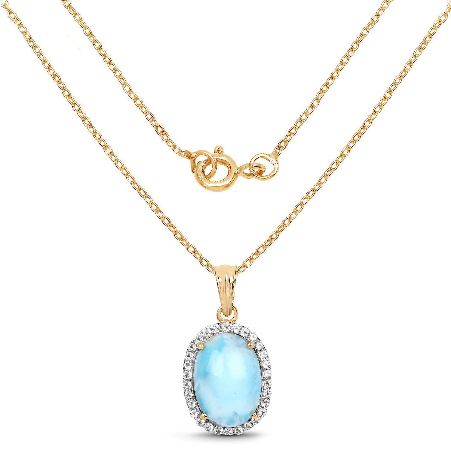 14K Yellow Gold Plated 13.55 Carat Genuine Larimar and White Topaz .925 Sterling Silver Pendant by Bids.com