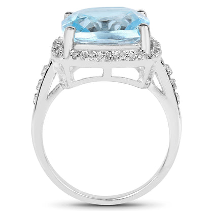7.18 Carat Genuine Blue Topaz and White Topaz .925 Sterling Silver Ring by Bids.com