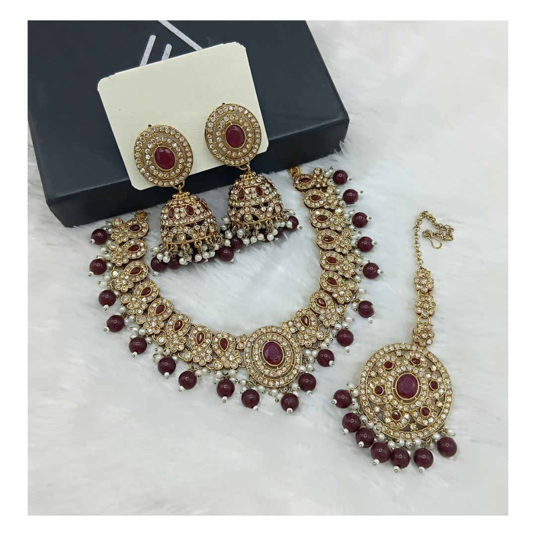 Joban Fashion Maroon Stone Work Necklace Set