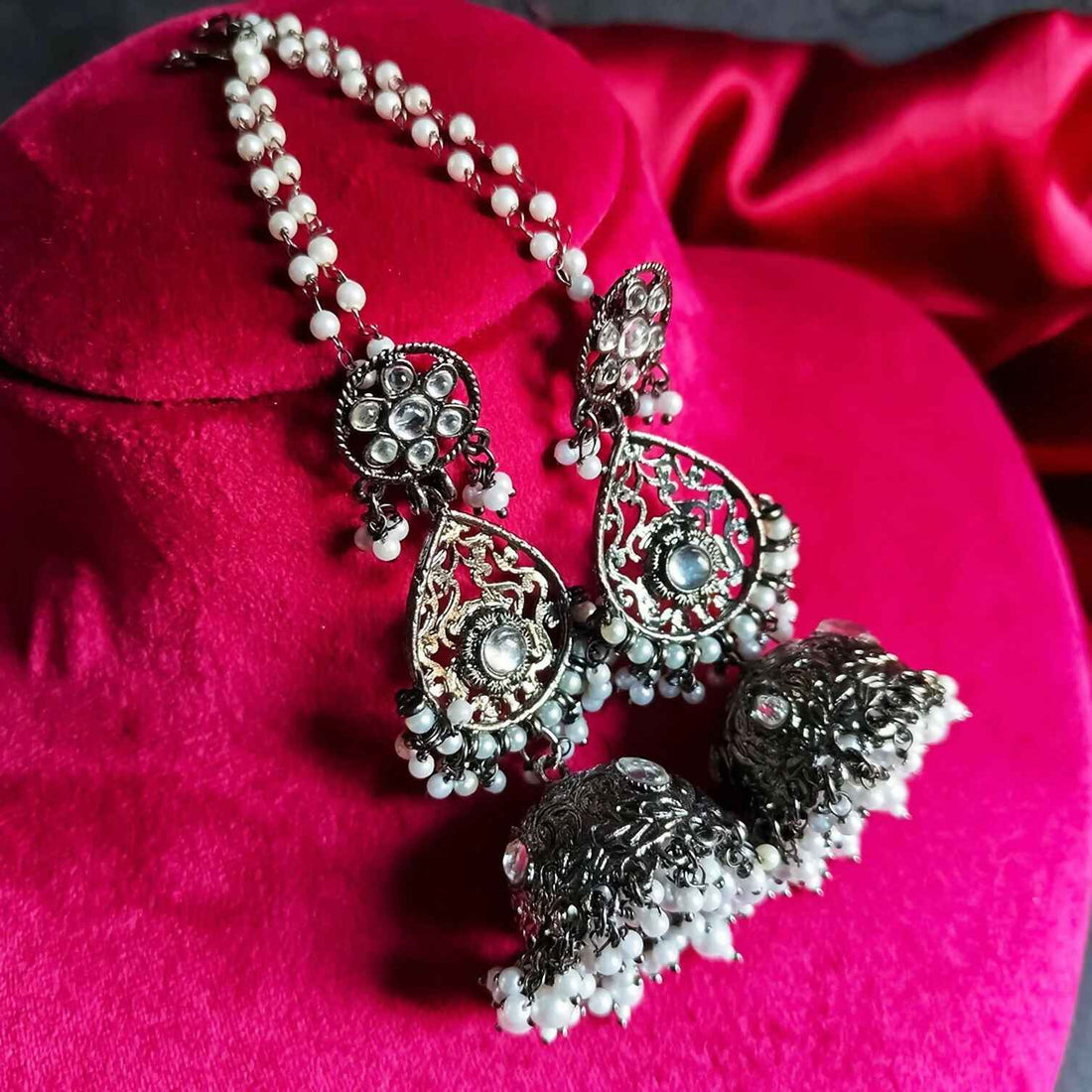 Joban Fashion Black Metal Jhumka Earrings With Sahara