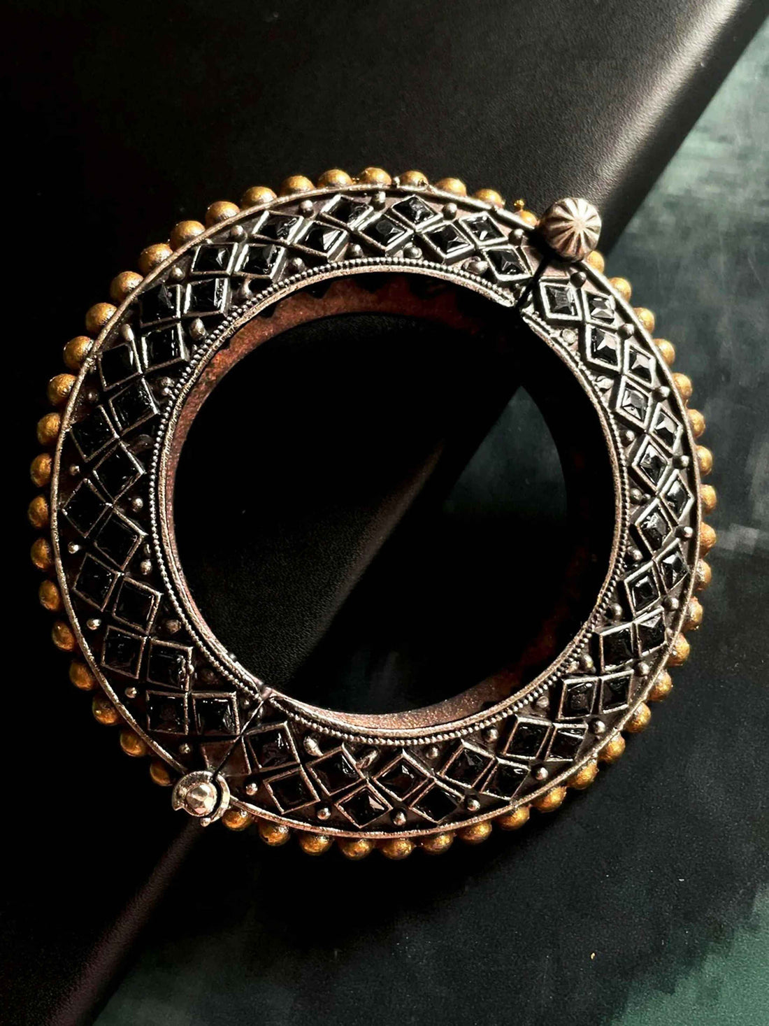 Joban Fashion Black Brass Monalisa Stone Oxidized Heavy Party Wear Openable Kada