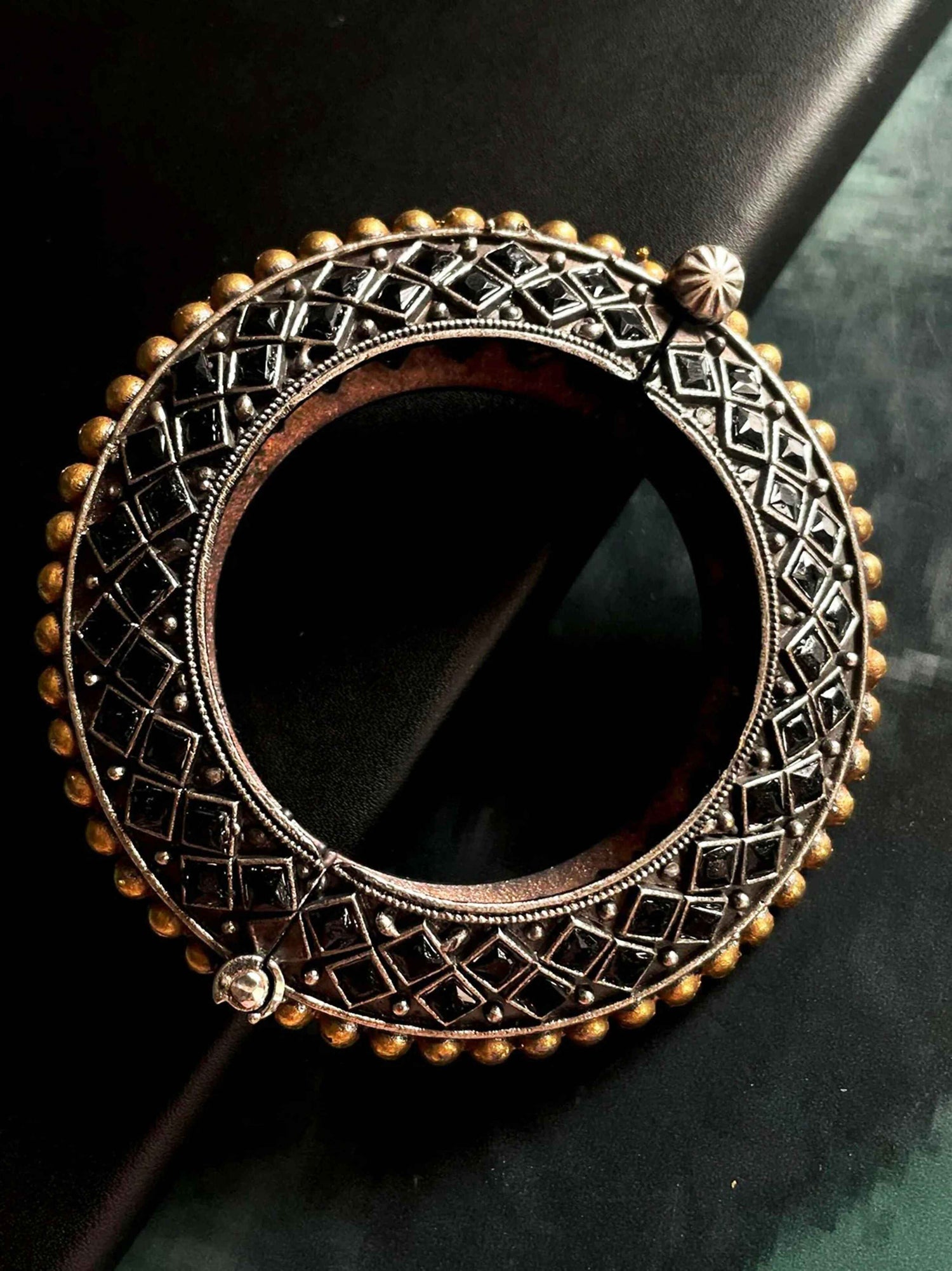 Joban Fashion Black Brass Monalisa Stone Oxidized Heavy Party Wear Openable Kada