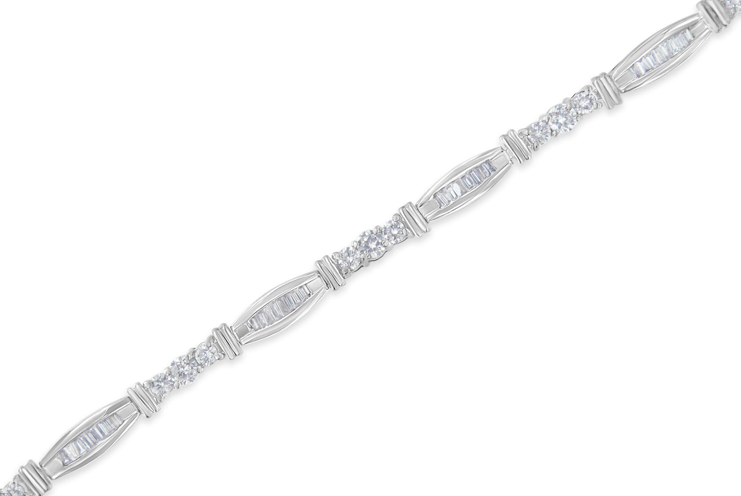 10K White Gold Geometric Pattern Diamond Tennis Bracelet (3 cttw, H-I Color, SI2-I1 Clarity) by Bids.com