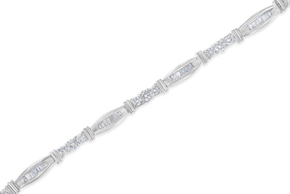10K White Gold Geometric Pattern Diamond Tennis Bracelet (3 cttw, H-I Color, SI2-I1 Clarity) by Bids.com