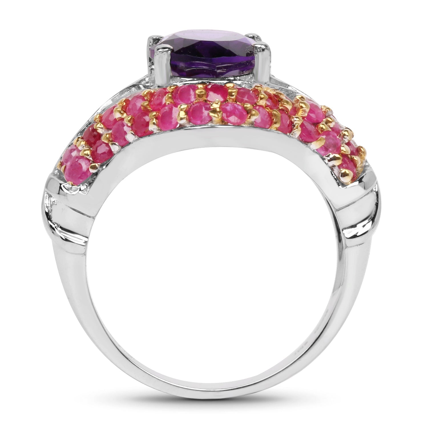 3.53 Carat Genuine Amethyst and Ruby .925 Sterling Silver Ring  DestGlow