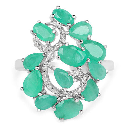 3.57 Carat Genuine Emerald and White Diamond .925 Sterling Silver Ring by Bids.com