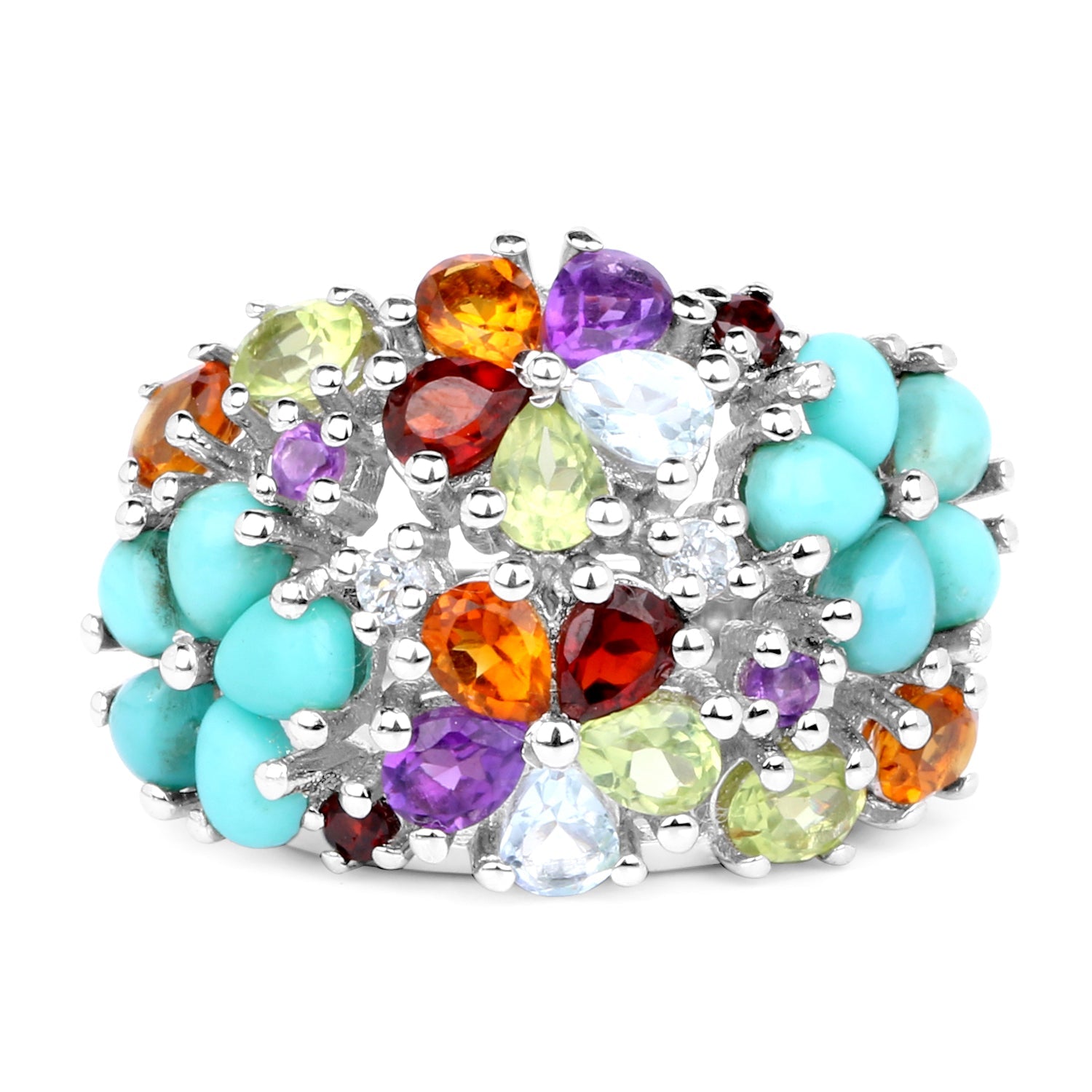 4.03 Carat Genuine Multi Stones .925 Sterling Silver Ring by Bids.com