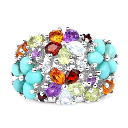 4.03 Carat Genuine Multi Stones .925 Sterling Silver Ring by Bids.com