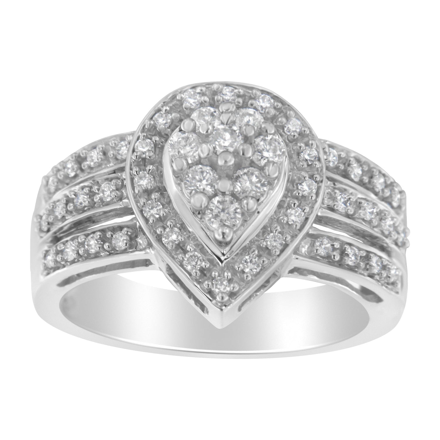 10K White Gold Round Cut Diamond Teardrop Ring (1/2 Cttw, H-I Color, SI2-I1 Clarity) - Size 6-1/2 by Bids.com